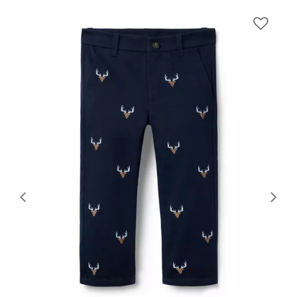 Janie and Jack Navy Deer Embroidered Kids Pants
